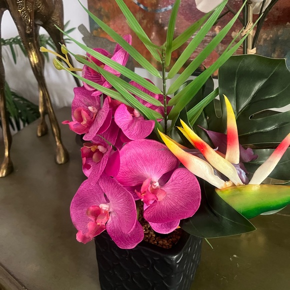 Pier 1 Vintage Tropical Plant Flower Floral Island Ceramic Vase Exotic Bold New - Picture 4 of 7